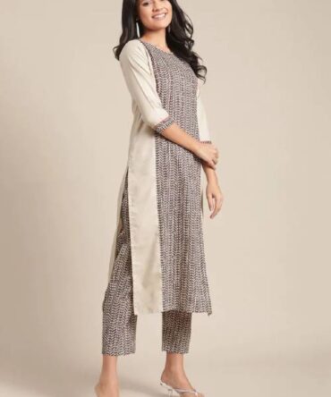 Cream Cotton Printed Kurta Set