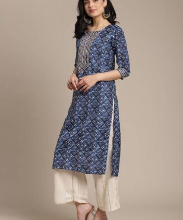 Blue Printed Straight Kurta