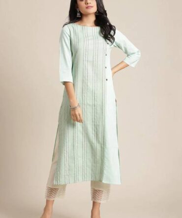 Green Cotton Straight Kurta