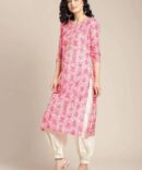 Pink Printed Straight Kurta