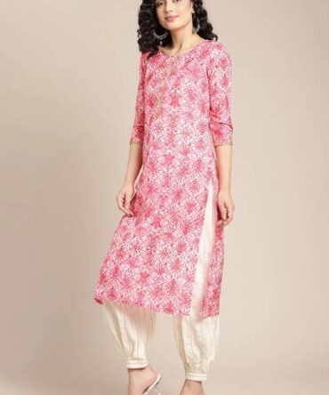 Pink Printed Straight Kurta