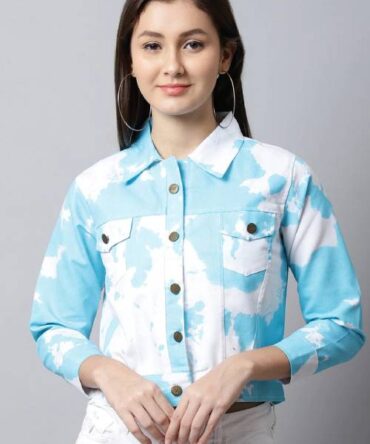 Women Tie Dye Blue White Jacket