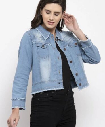 Women Denim Casual Jacket Blue