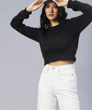 Women Black Corset Fit Sweatshirt