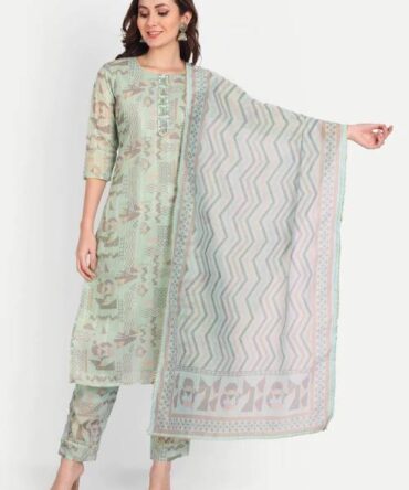 Women Chanderi Printed Kurta Suit Set